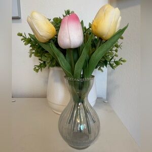 Creative Co-Op Clear 5” Glass Vase with Pink and Yellow Tulips